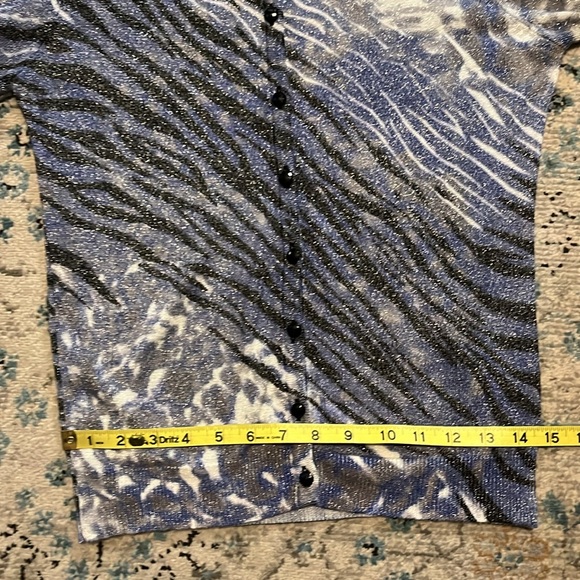 Beautiful Blue, White, Black & Silver Metallic Zebra Stripes Cardigan - Picture 8 of 14